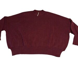Free People Easy Street Garnet Red Ribbed Oversized Knit Sweater Women's Small S